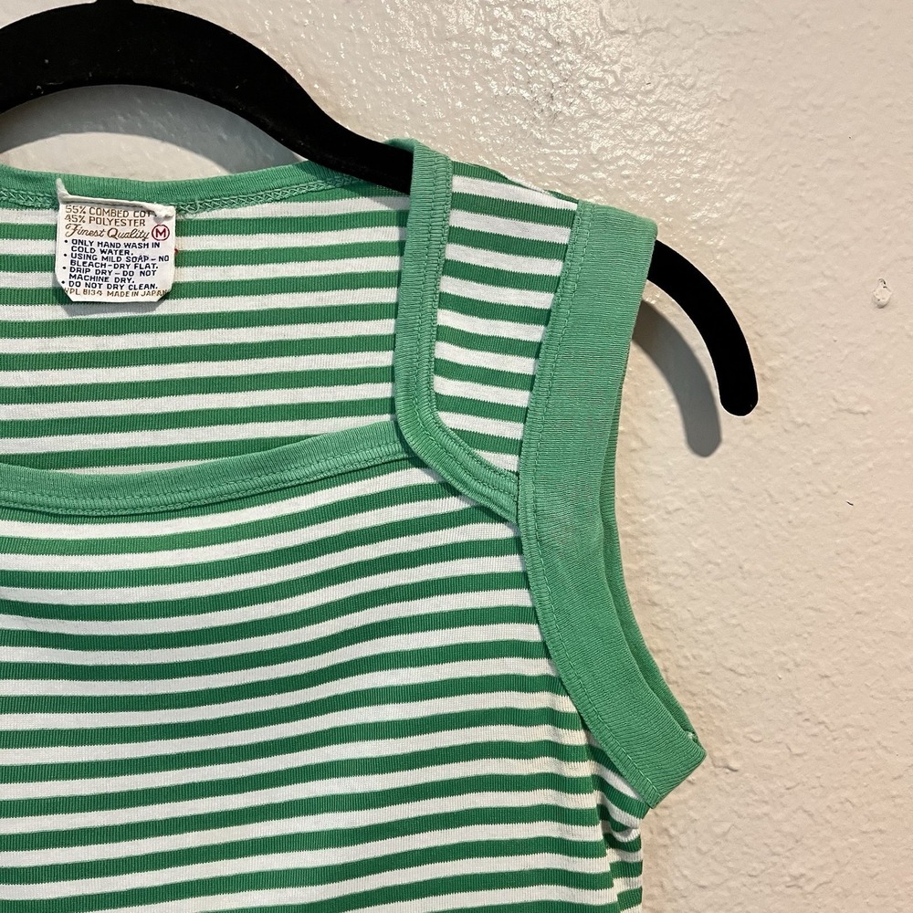 Vintage 70's/80's Retro T-Shirt Medium Green White Striped Muscle Tee Fits Small - Picture 4 of 10